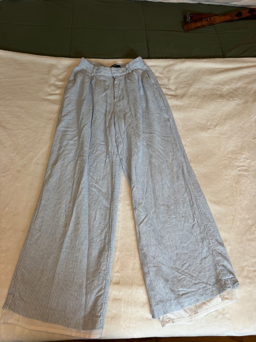 Hollister Pants Ultra High Rise Livvy Wide Leg Linen Women's XS Striped Coastal